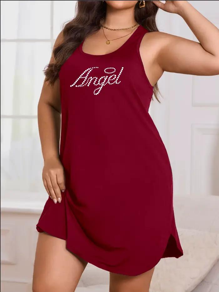 Robe décontractée pour femme - Robe sans manches à imprimé lettres