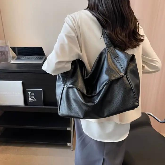 Sac à bandoulière pour femme, sac fourre-tout grande capacité, chic, couleur unie, mode haut de gamme pour le travail, les trajets quotidiens, en cuir PU