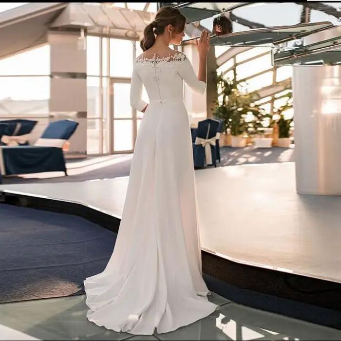 Robe de mariée légère française avec une épaule en dentelle