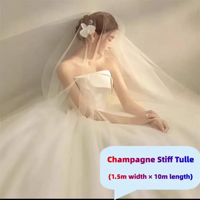 Voile de mariée classique blanc couleur champagne élégant 1 couche en tulle rigide longs voiles sans peigne accessoires