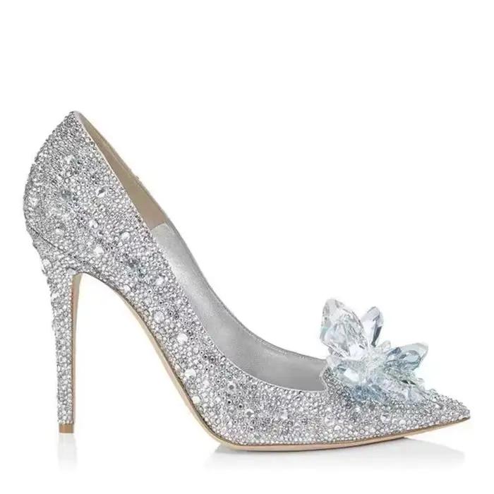 Escarpins de Mariage 2026 pour Femme, Chaussures de Mariée de Luxe à Cristaux, Bout Pointu, Scintillantes, Talon Fin, Grande Taille