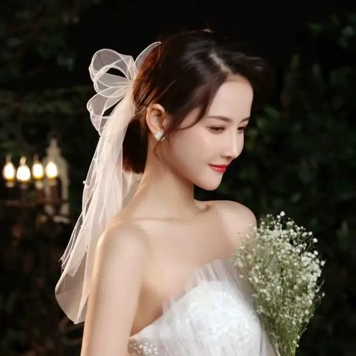 Voile de mariée romantique multicouche en gaze et dentelle