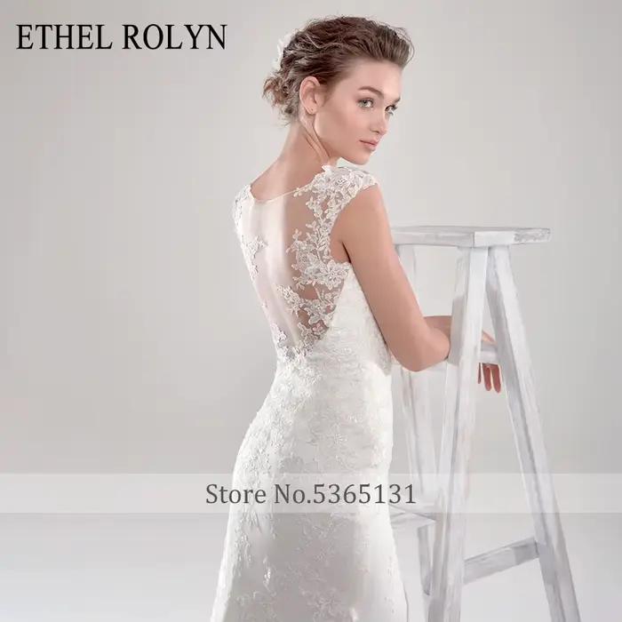 ETHEL ROLYN robe De mariée sirène Illusion romantique dos nu dentelle Appliques Scoop sans manches robes