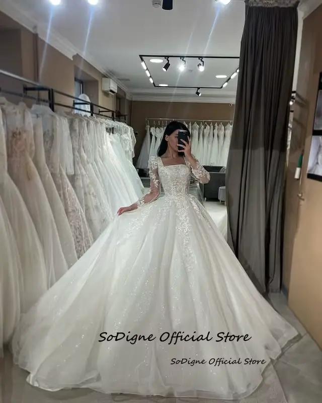 SoDigne-Robe de Mariée Trapèze en Tulle à Paillettes
