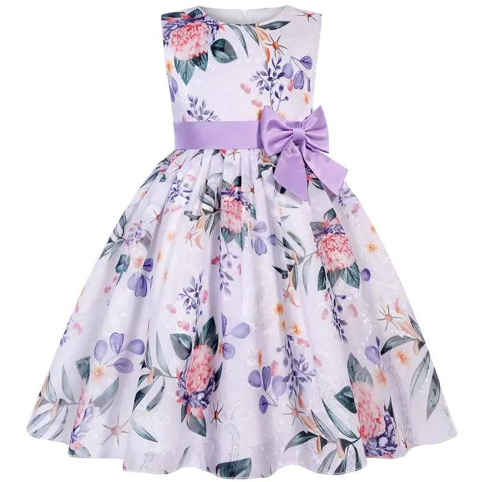 Robe de demoiselle d'honneur pour filles avec décoration en nœud