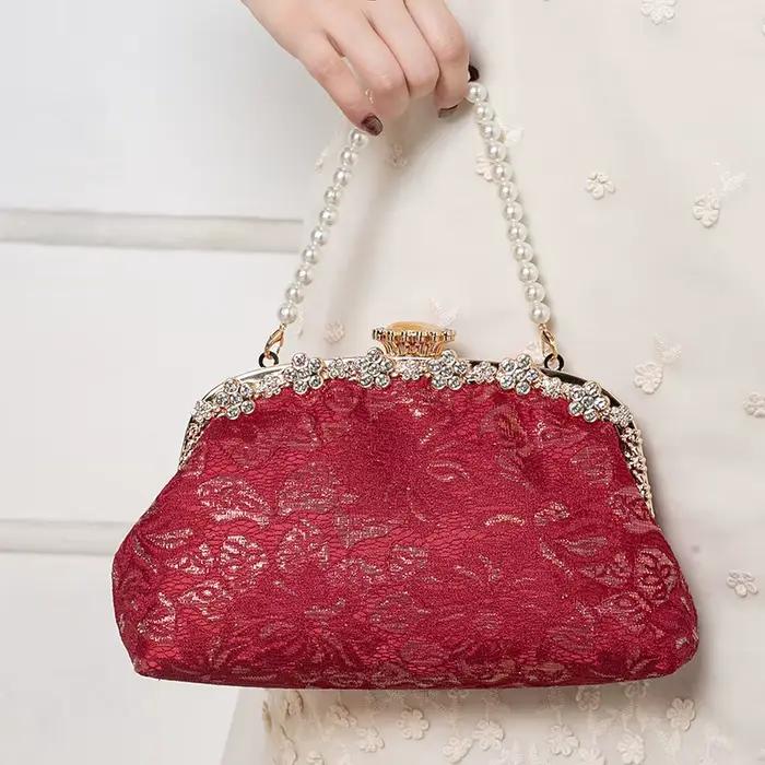 Sac de mariée à main pour banquet de mariage, sacoche à bandoulière avec chaîne de perles