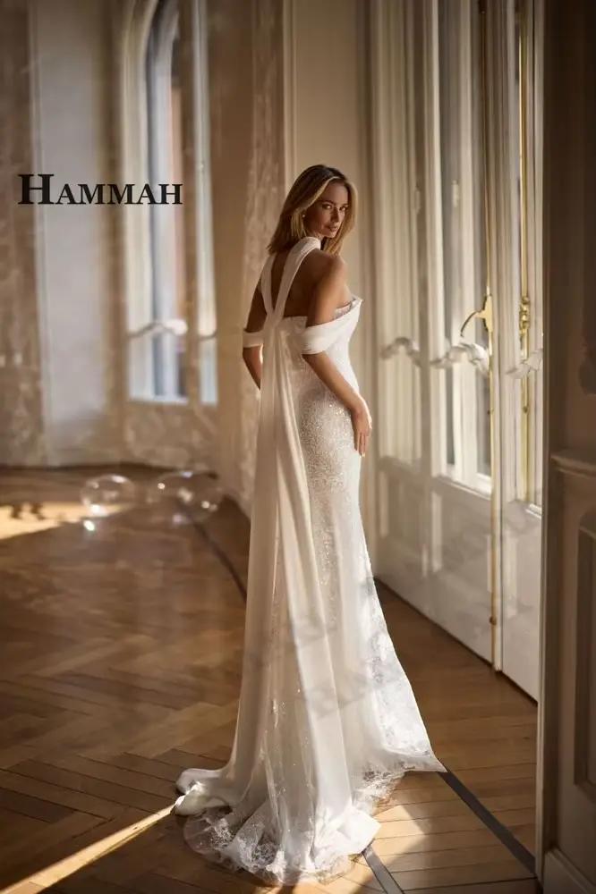 HAMMAH Robe de mariée à paillettes scintillantes pour la mariée