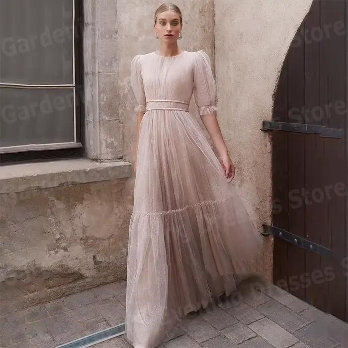 Belle ligne A robes De Soirée pour femmes col rond demi manches