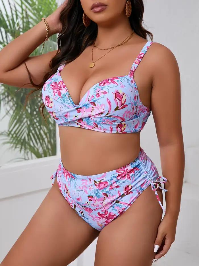 Maillot de bain grande taille 2026 pour femme, bikini taille haute à motif floral, tenue de plage estivale
