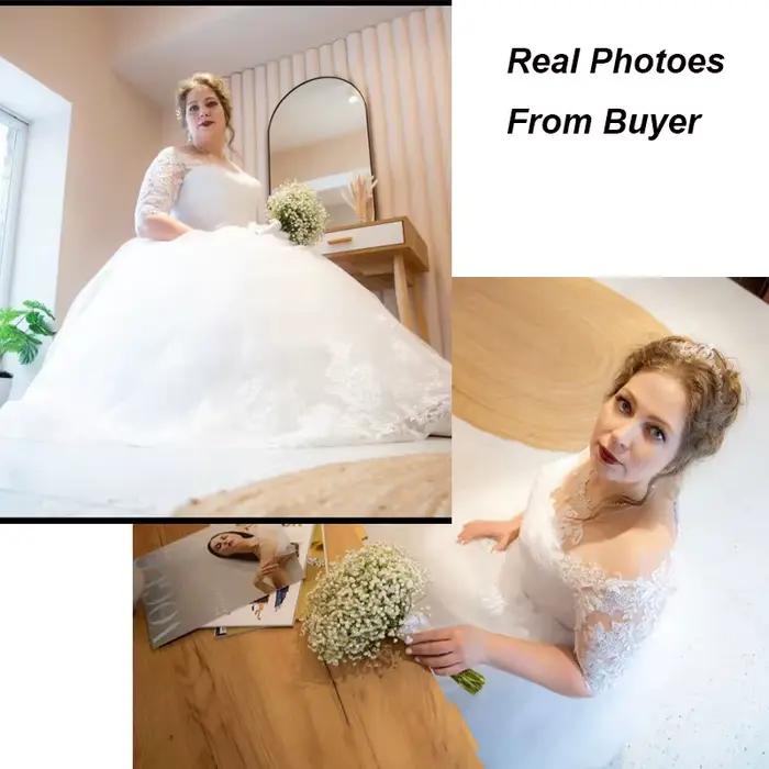 Robe de Mariée de Luxe en Dentelle Brodée à Demi-Manches