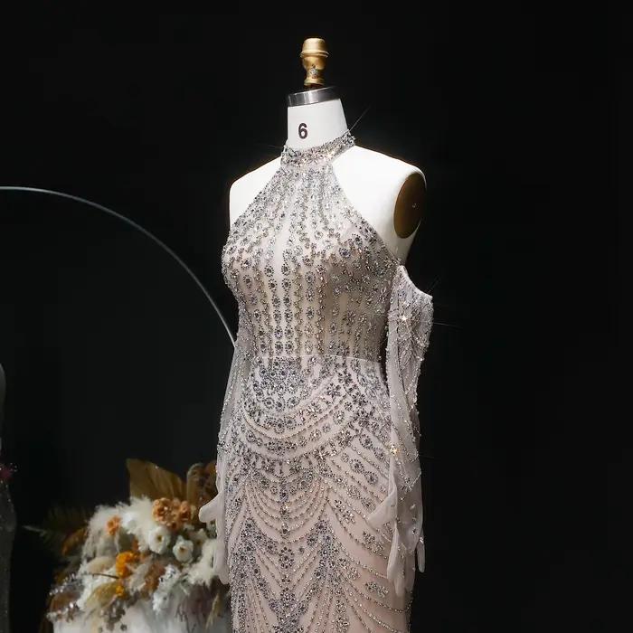 Robe de soirée formelle Sharon Said Halter pour femme avec gants