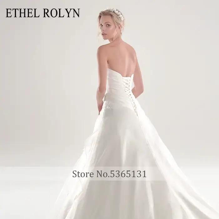 ETHEL ROLYN robe de mariée trapèze Sexy élégante sans bretelles perles Appliques à lacets sans manches