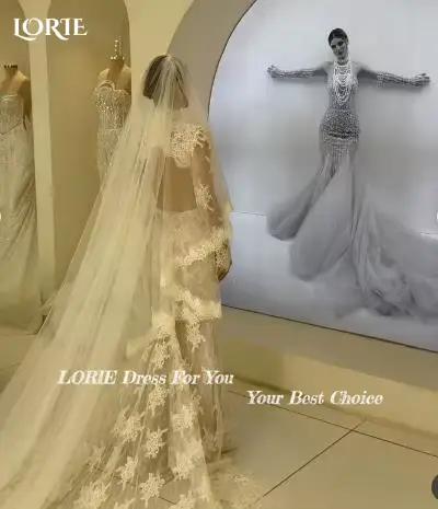 LORIE dentelle plage robes de mariée 3D Floral Applique col haut détachable Train sirène robe