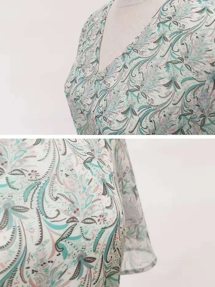 Robe en mousseline de soie verte imprimée de haute qualité pour femme