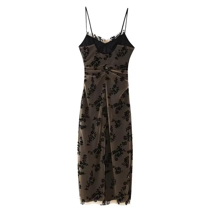 Robe longue jacquard vintage à col en V pour femmes