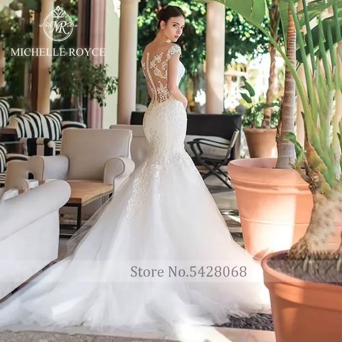 Michelle Royce sirène robes De mariée pour femmes hors De l'épaule Appliques chérie chapelle Train robe