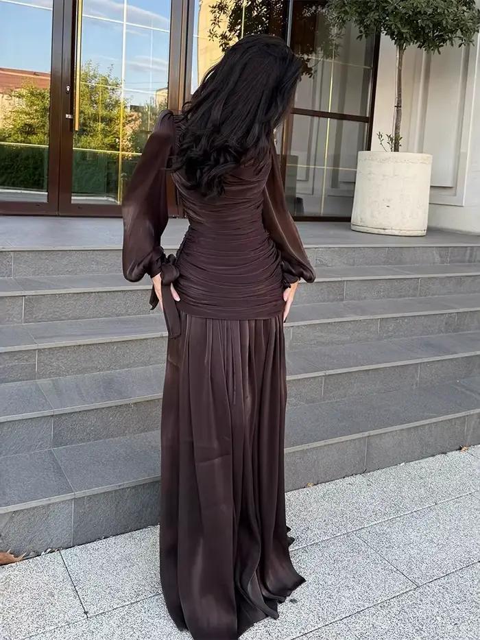 Robe élégante et raffinée 2026 Nouvelle collection Printemps Plissée Couleur Unie Maxi