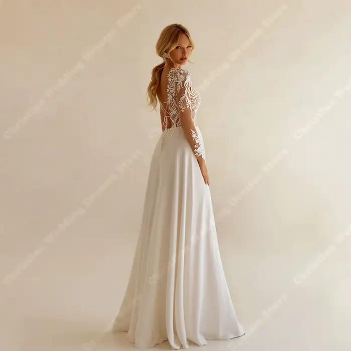 Robes de mariée en dentelle à manches longues pour femmes