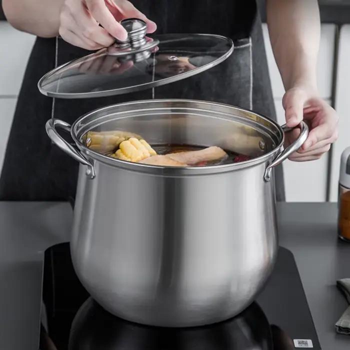 Grand pot en acier inoxydable, idéal pour soupes, ragoût et plus encore, Durable, facile à nettoyer, Gadget de cuisine essentiel, 1 pièce