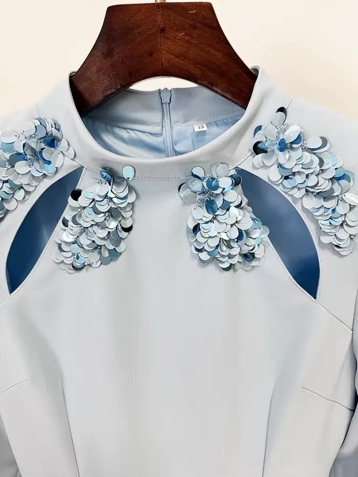 HIGH STREET nouvelle mode 2025 concepteur fête robe femmes col debout perles diamants paillettes évider longue