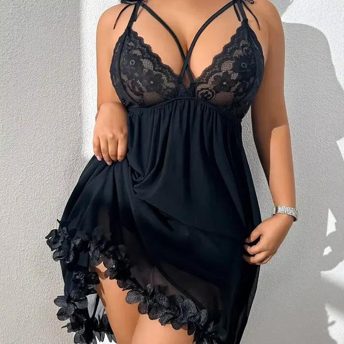 Chemise de nuit sexy en dentelle grande taille