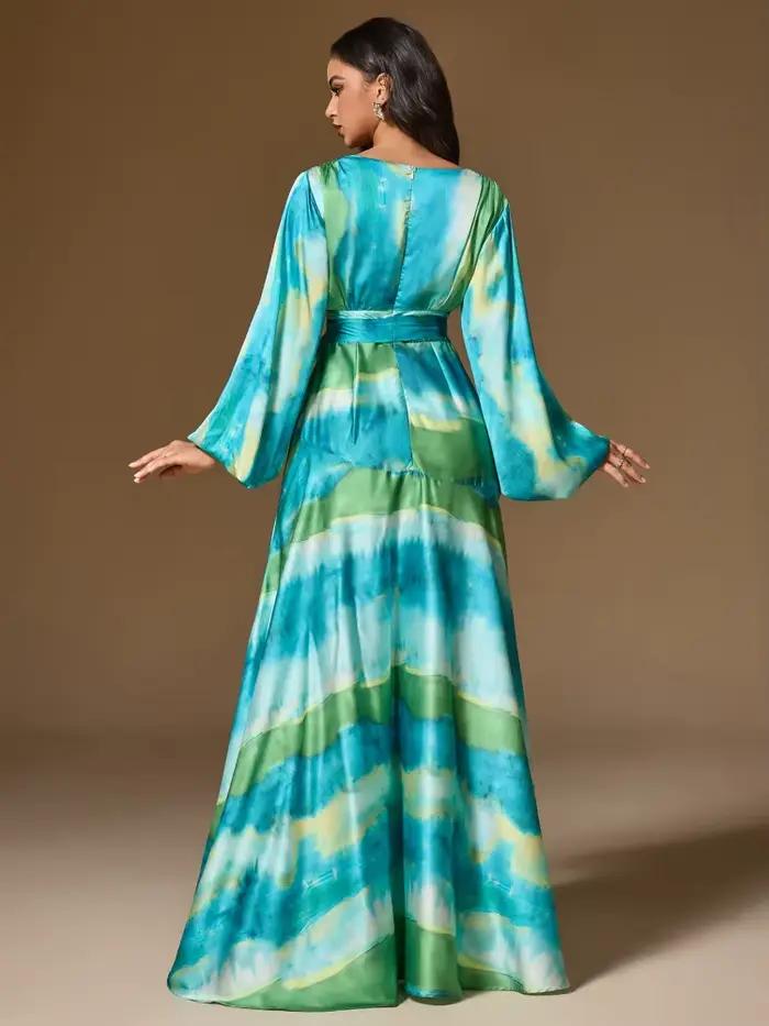 Robe longue élégante vert-bleu dégradé