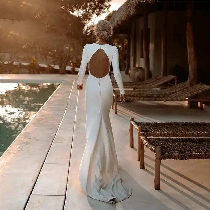 Robe de mariée sirène en satin moderne avec dos nu et soutien-gorge intégré pour femmes, adaptée aux futures mamans, idéale pour les mariages et autres occasions spéciales
