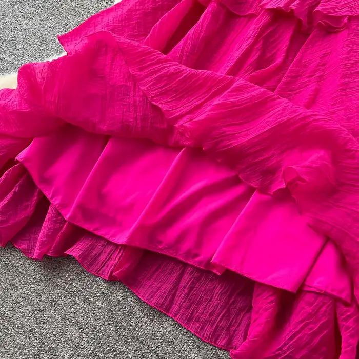 Robe longue d'été pour femme à col carré et manches bouffantes