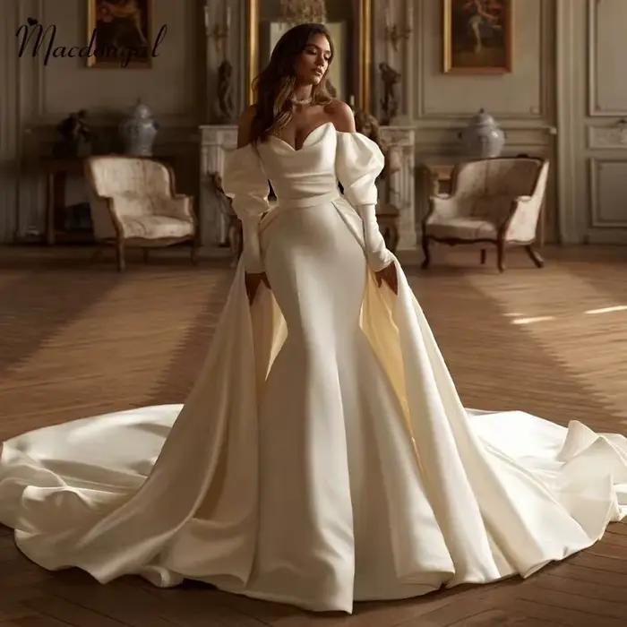 Élégant Satin volumineux mariée détachable Long Train ceinture mariage amovible surjupe formelle fête