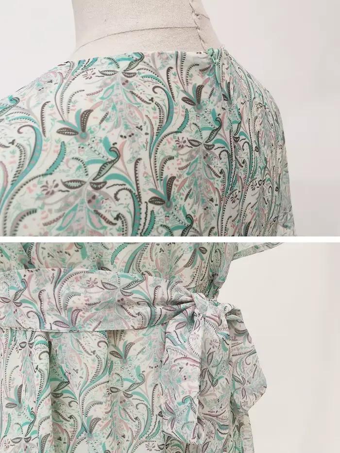 Robe en mousseline de soie verte imprimée de haute qualité pour femme