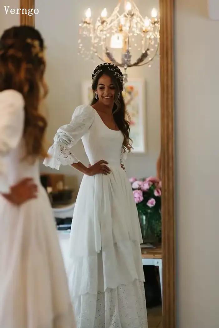 Verngo-Robe de Mariée Rustique en Dentelle