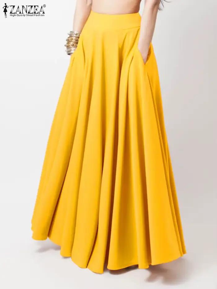 2024 ZANZEA femmes printemps Robe d'été mode Maxi jupes élégant longue fête robes femme taille haute solide