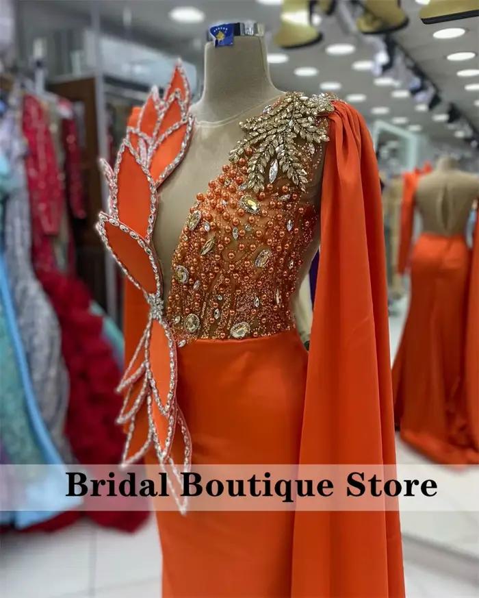 Robe de Soirée Orange Personnalisée à Manches sulf