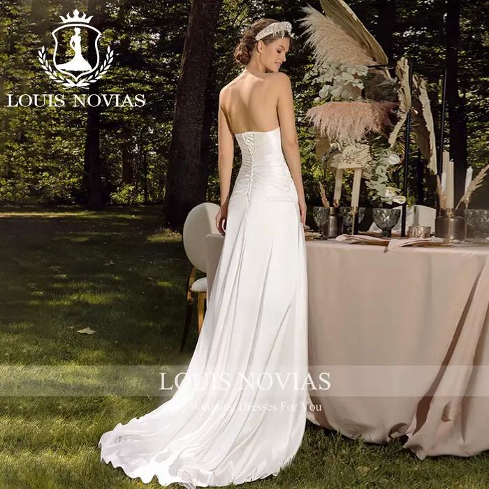 LOUIS NOVIAS robe De mariée Style sirène chérie sans manches cristal cuisse fendue Satin