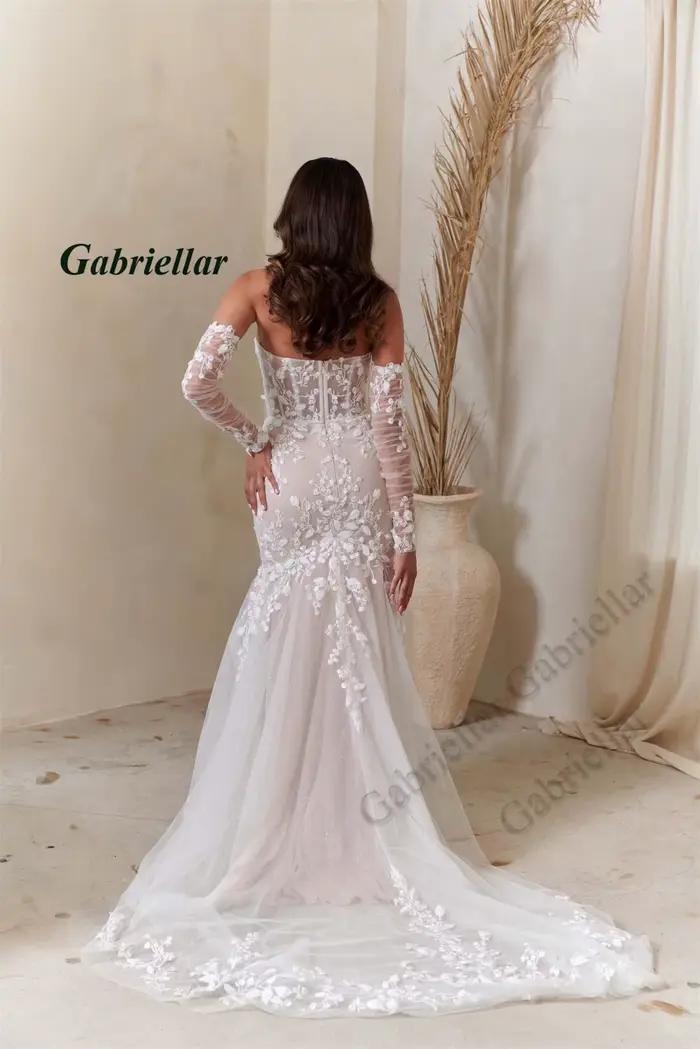 Gabriellar élégant sirène robes De mariée sans bretelles dentelle Appliques Tulle plissé balayage Train Brautkleid