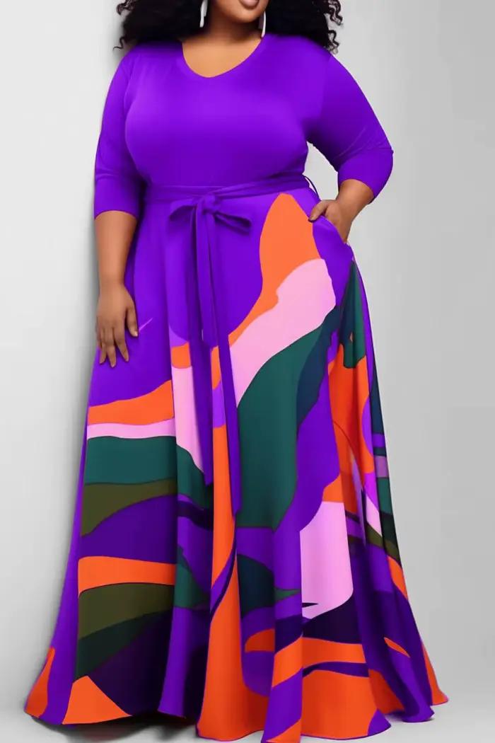 Robe décontractée grande taille rouge imprimé partout