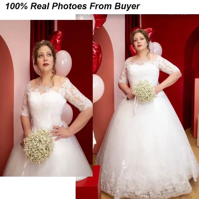 Robe de Mariée de Luxe en Dentelle Brodée à Demi-Manches