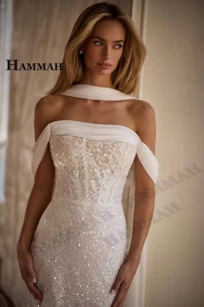HAMMAH Robe de mariée à paillettes scintillantes pour la mariée