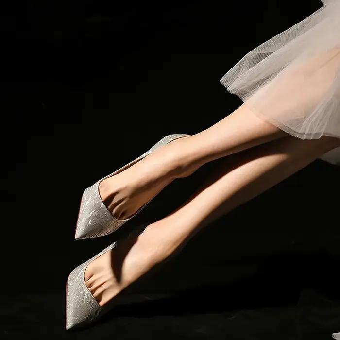 Escarpins de Luxe Or et Argent pour Femme, Chaussures de Printemps à Talons Hauts, de ix, de Mariage, de Styliste