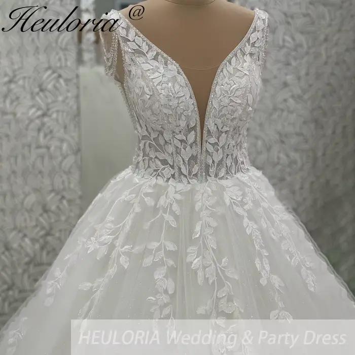 HEULORIA élégant col en V robes De mariée pour les femmes 2025 robe De Novia dentelle perle personnalisé longues