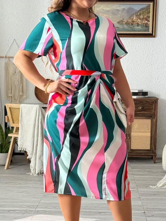 Robe ceinturée à imprimé géométrique pour femmes