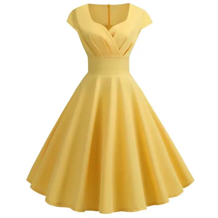 Femmes Robe d'été couleur unie rétro Vintage années 50 60 décontracté fête bureau