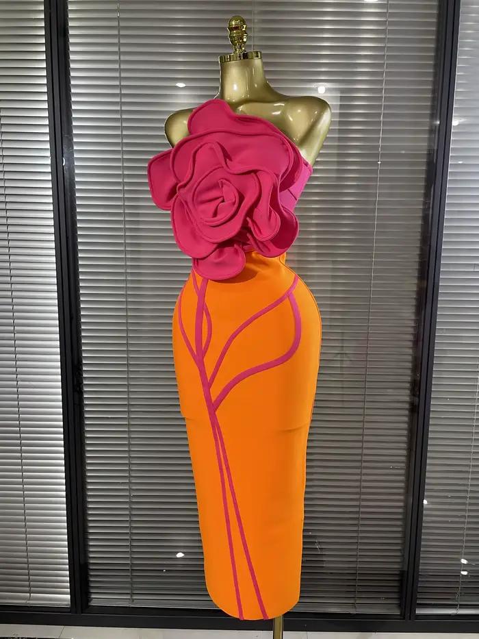 Robe longue moulante orange pour femme