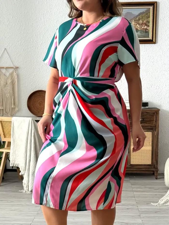 Robe ceinturée à imprimé géométrique pour femmes