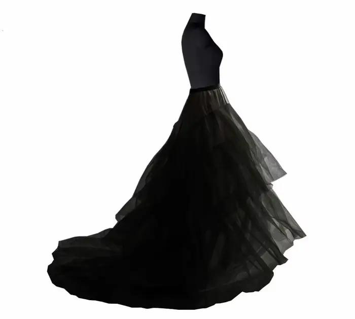 Jupon Long Train blanc noir pour queue robes de soirée de mariage Crinoline 3 cerceaux sous-jupe saiote de noiva