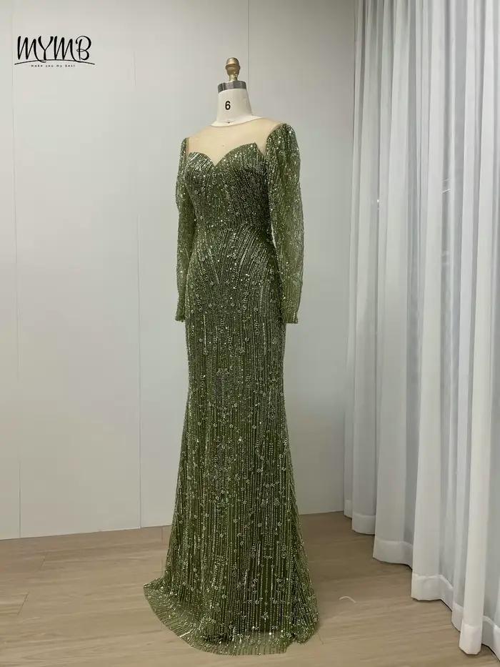 Robe de soirée sirène à manches longues et col rond pour femme