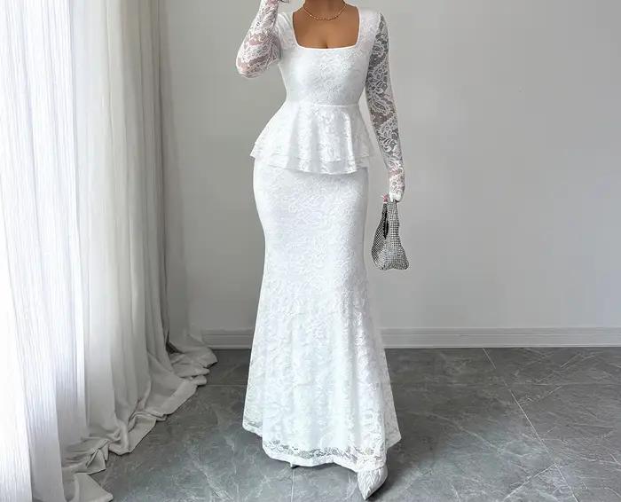 Robe élégante en dentelle à manches longues pour femmes