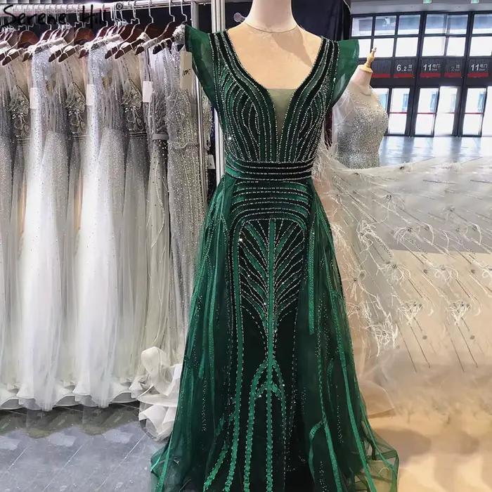 Dubaï bleu marine robes de soirée en V profond 2025 cristal luxe sirène Design grande taille LA70198 personnalisé