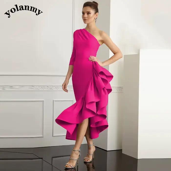 YOLANMY glamour une épaule mère De la mariée Robe volants cérémonie marié