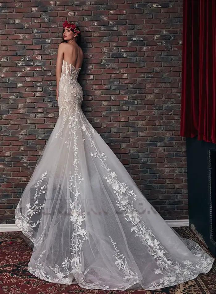 HERBURN robes De mariée en Tulle scintillant pour les femmes Appliques chérie Court Train sirène Robe